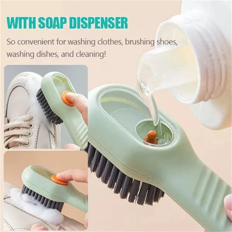 Shoe cleaning brush with soap dispenser